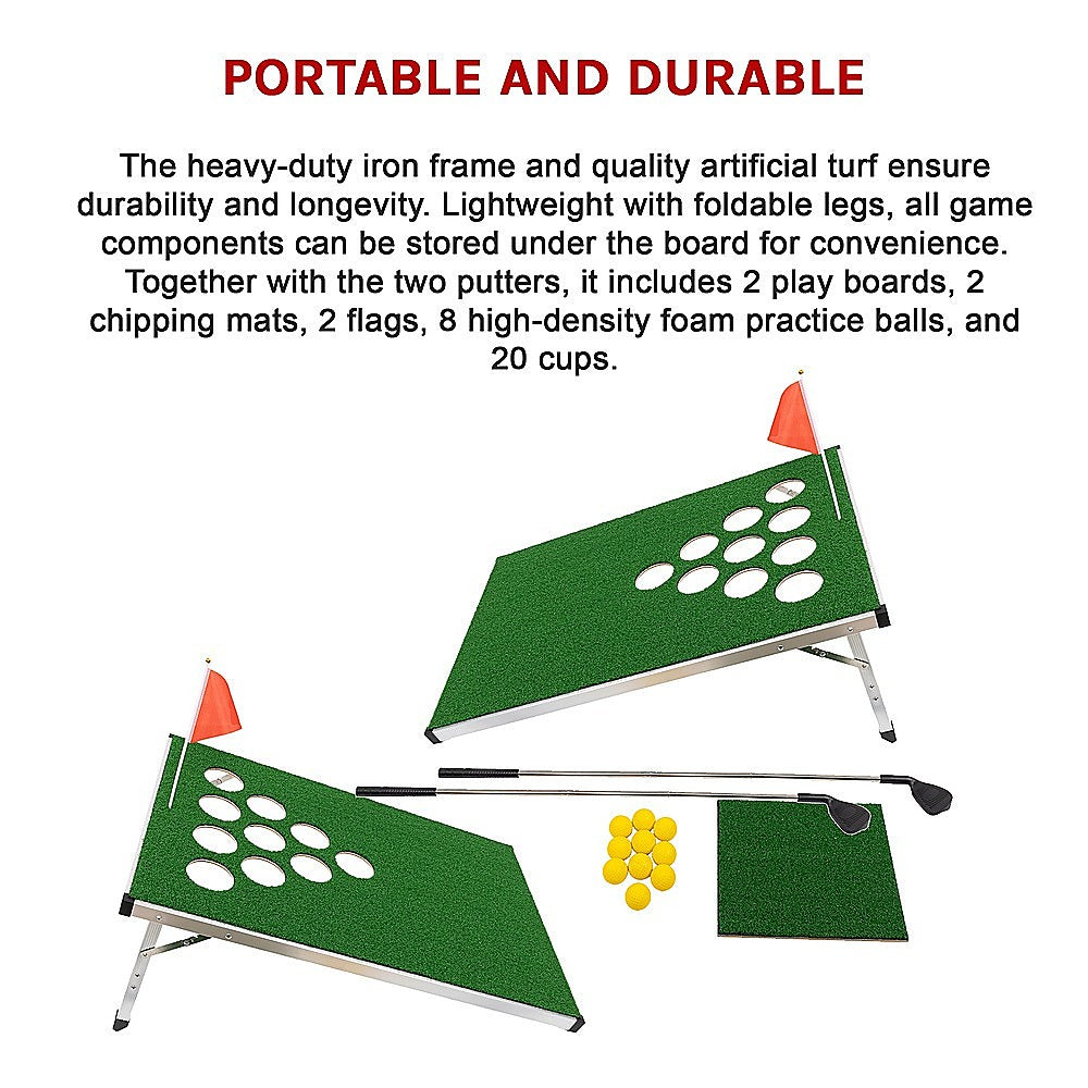 Golf Cornhole Game With Chipping Mats, Golf Balls, Putters 14