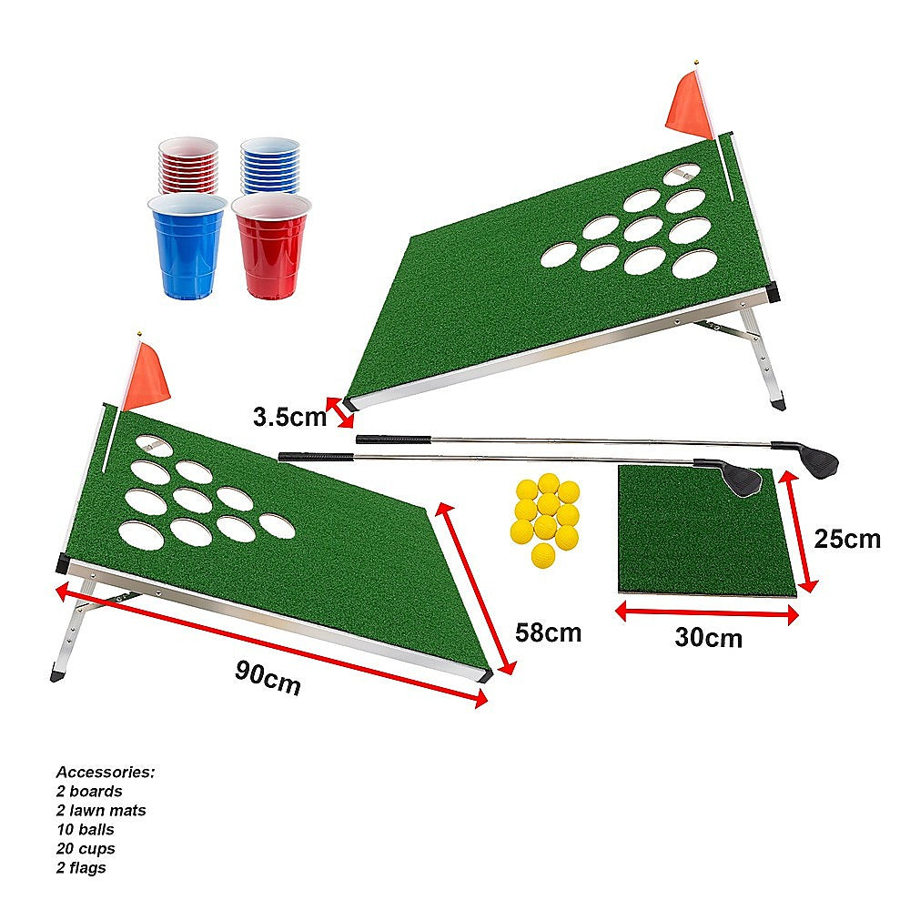 Golf Cornhole Game With Chipping Mats, Golf Balls, Putters 15