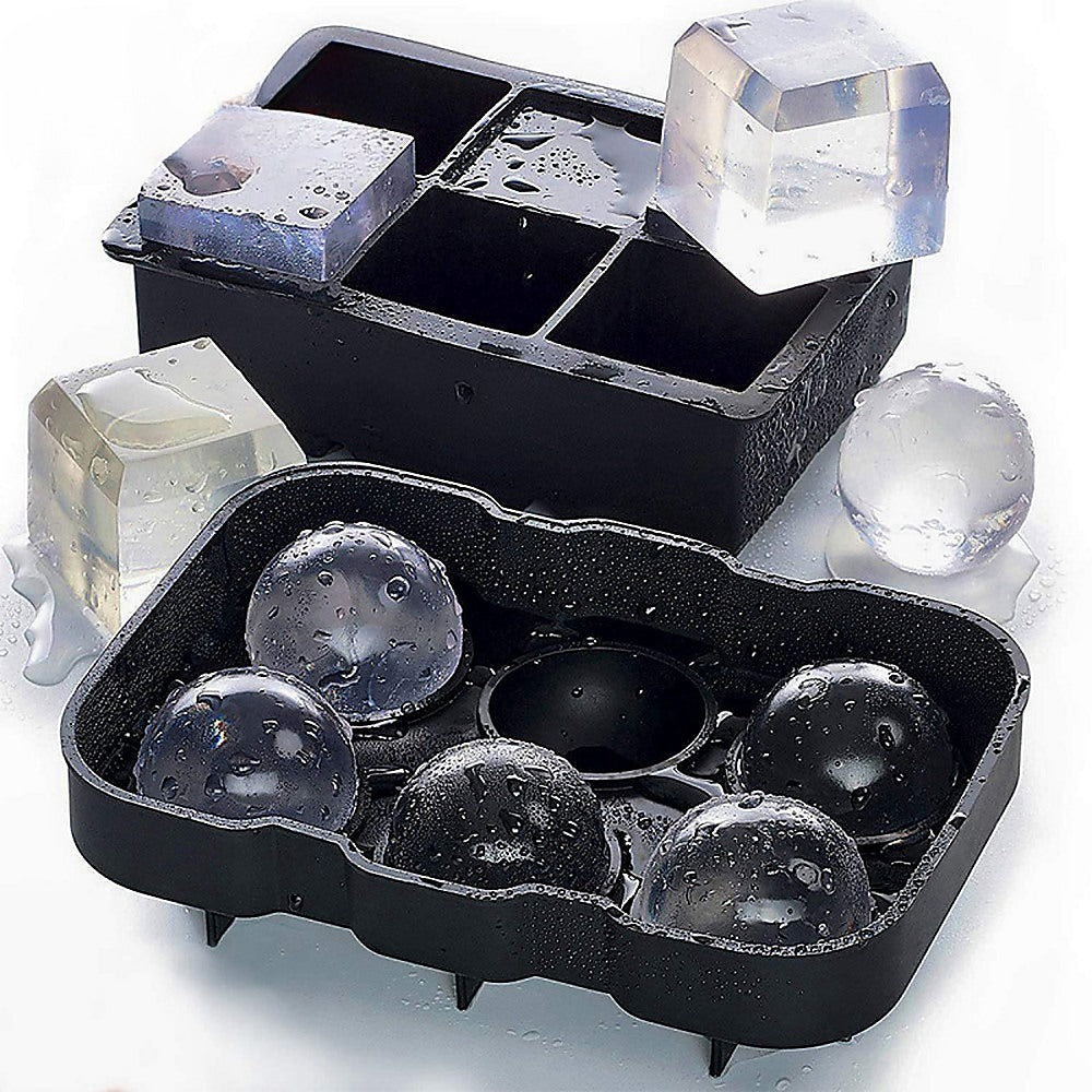 2x Ice Cube Tray Ball Mould Cube Silicone For Whisky Cocktails 3
