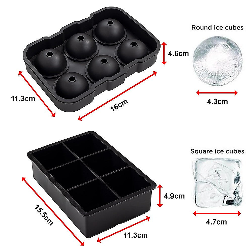 2x Ice Cube Tray Ball Mould Cube Silicone For Whisky Cocktails 10