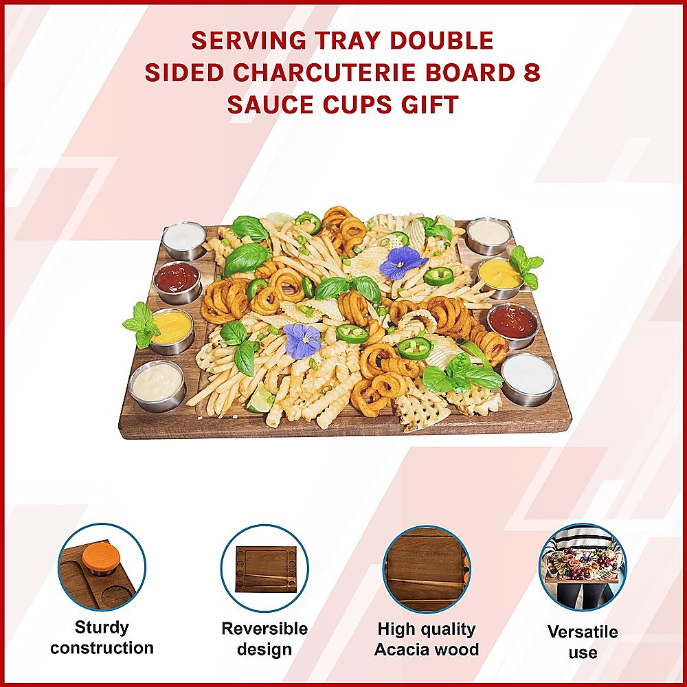 Serving Tray Double Sided Charcuterie Board 8 Sauce Cups Gift 3