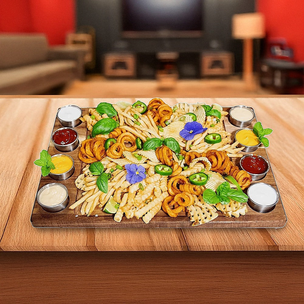 Serving Tray Double Sided Charcuterie Board 8 Sauce Cups Gift 9