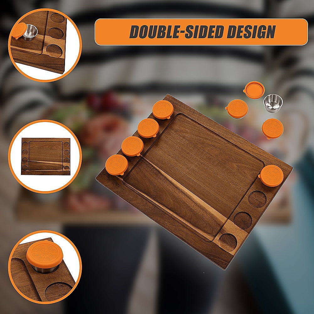 Serving Tray Double Sided Charcuterie Board 8 Sauce Cups Gift 13