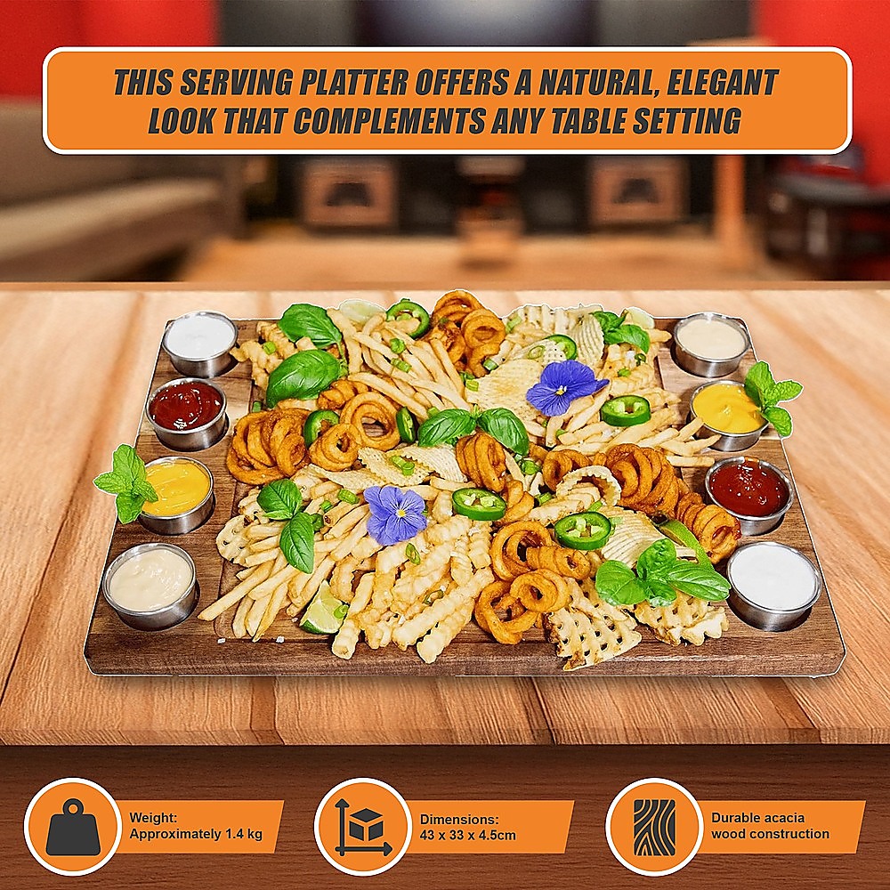 Serving Tray Double Sided Charcuterie Board 8 Sauce Cups Gift 14