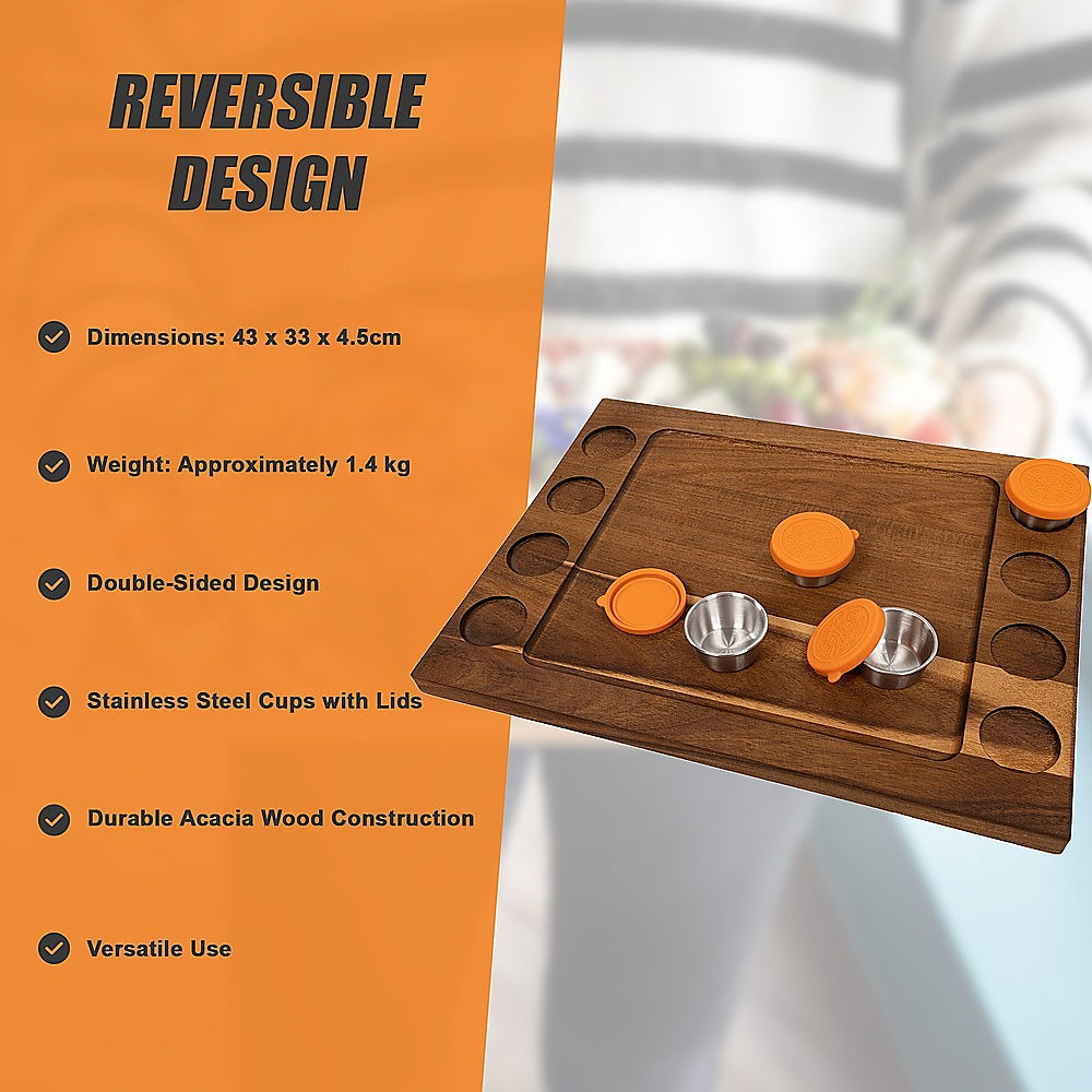 Serving Tray Double Sided Charcuterie Board 8 Sauce Cups Gift 15