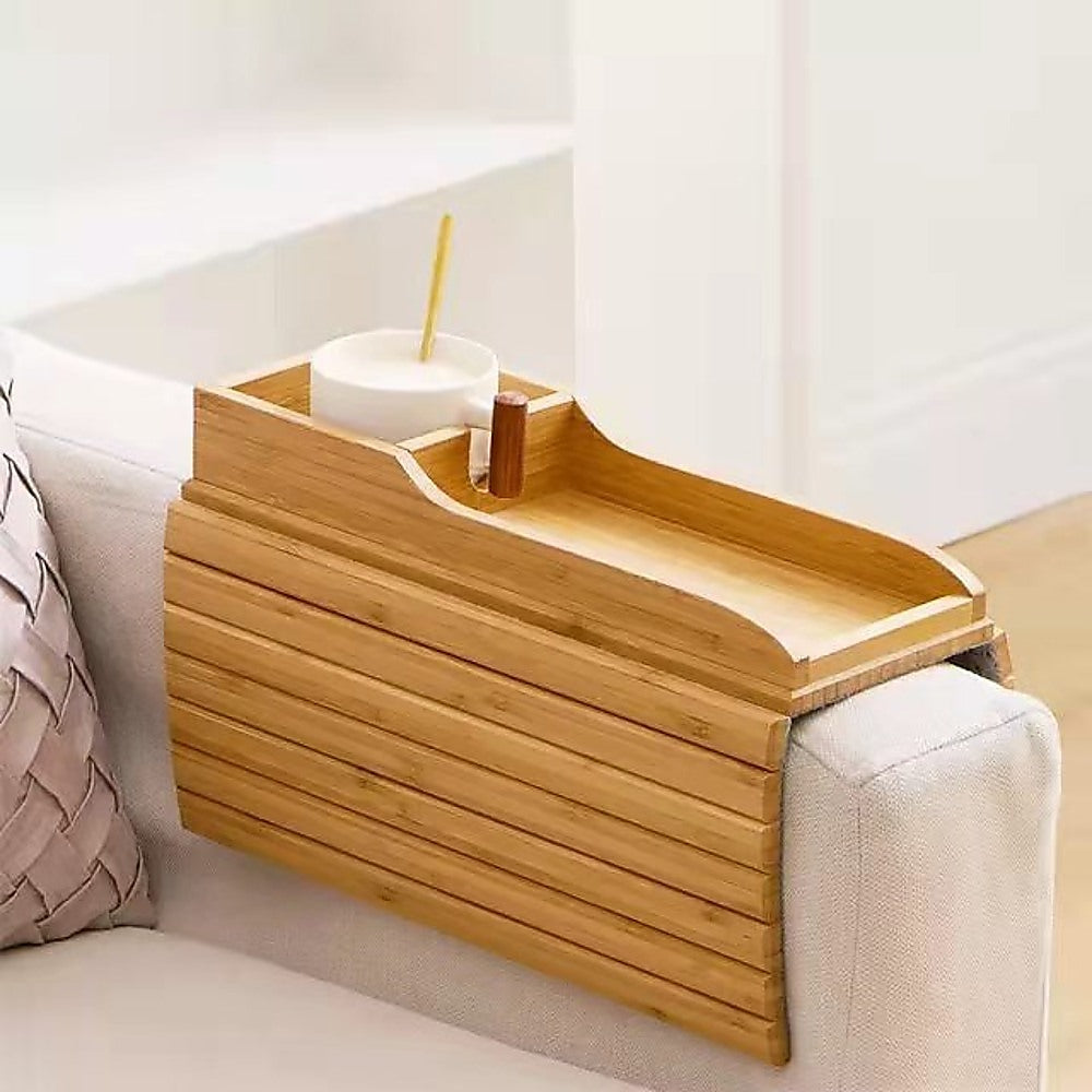 Bamboo Sofa Arm Tray Couch Phone Holder Anti-Slip for Snacks Drinks 4