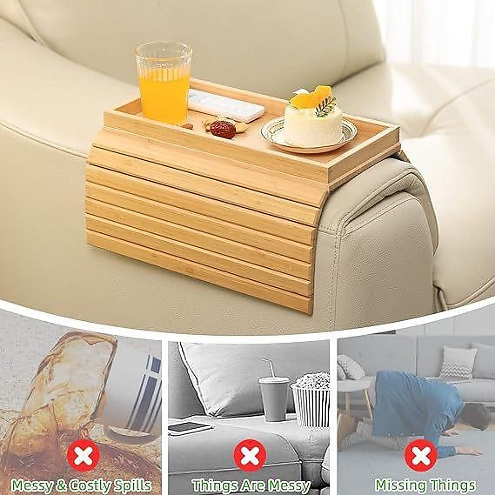 Bamboo Sofa Arm Tray Couch Phone Holder Anti-Slip for Snacks Drinks 6