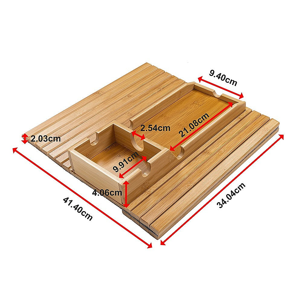 Bamboo Sofa Arm Tray Couch Phone Holder Anti-Slip for Snacks Drinks 11