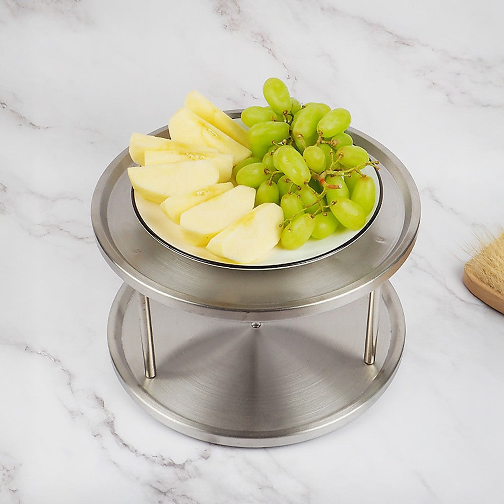 2-Tier Rack Lazy Susan Organiser Steel Kitchen Pantry Cabinet Storage 6