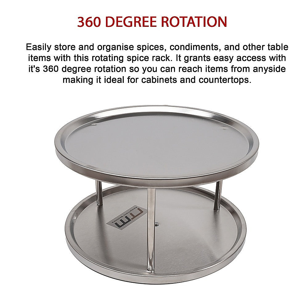 2-Tier Rack Lazy Susan Organiser Steel Kitchen Pantry Cabinet Storage 13