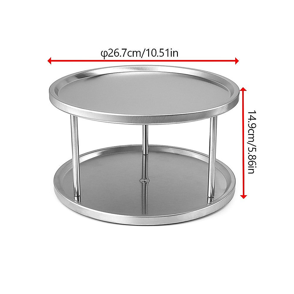 2-Tier Rack Lazy Susan Organiser Steel Kitchen Pantry Cabinet Storage 14