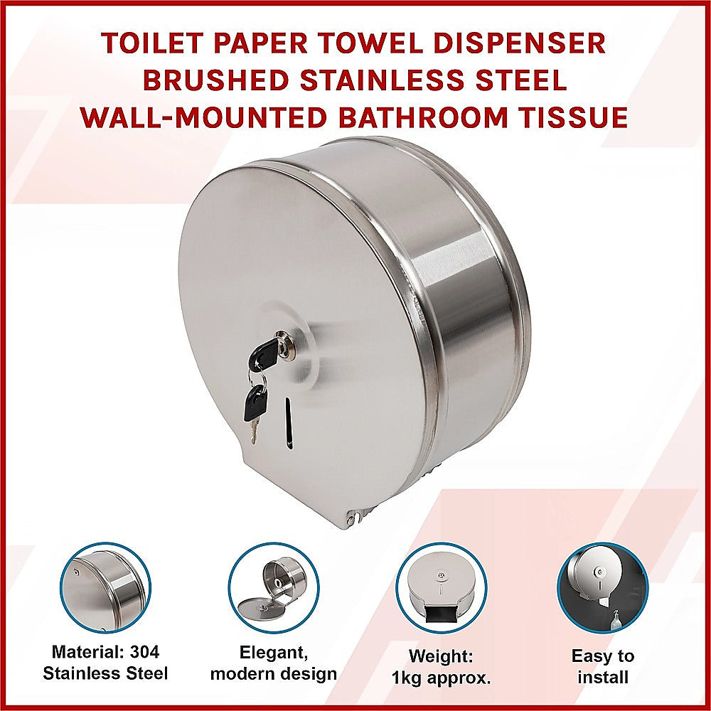 Toilet Paper Towel Dispenser Brushed Stainless Steel Wall-Mounted Bathroom Tissue 3