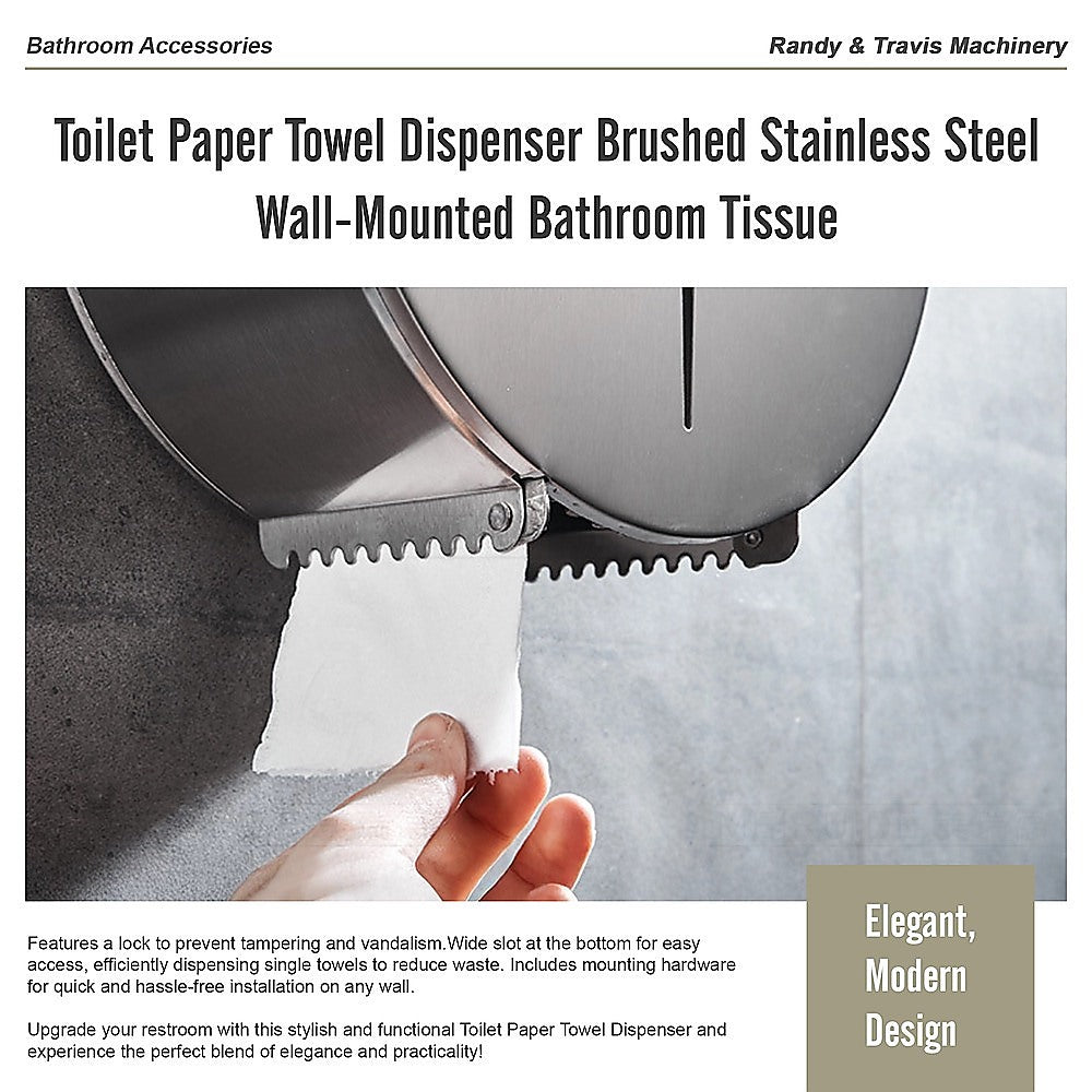 Toilet Paper Towel Dispenser Brushed Stainless Steel Wall-Mounted Bathroom Tissue 10