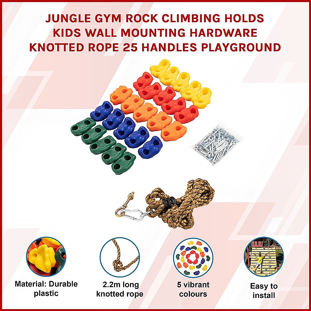 Jungle Gym Rock Climbing Holds Kids Wall Mounting Hardware Knotted Rope 25 Handles Playground 3