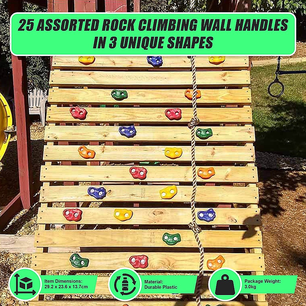 Jungle Gym Rock Climbing Holds Kids Wall Mounting Hardware Knotted Rope 25 Handles Playground 9