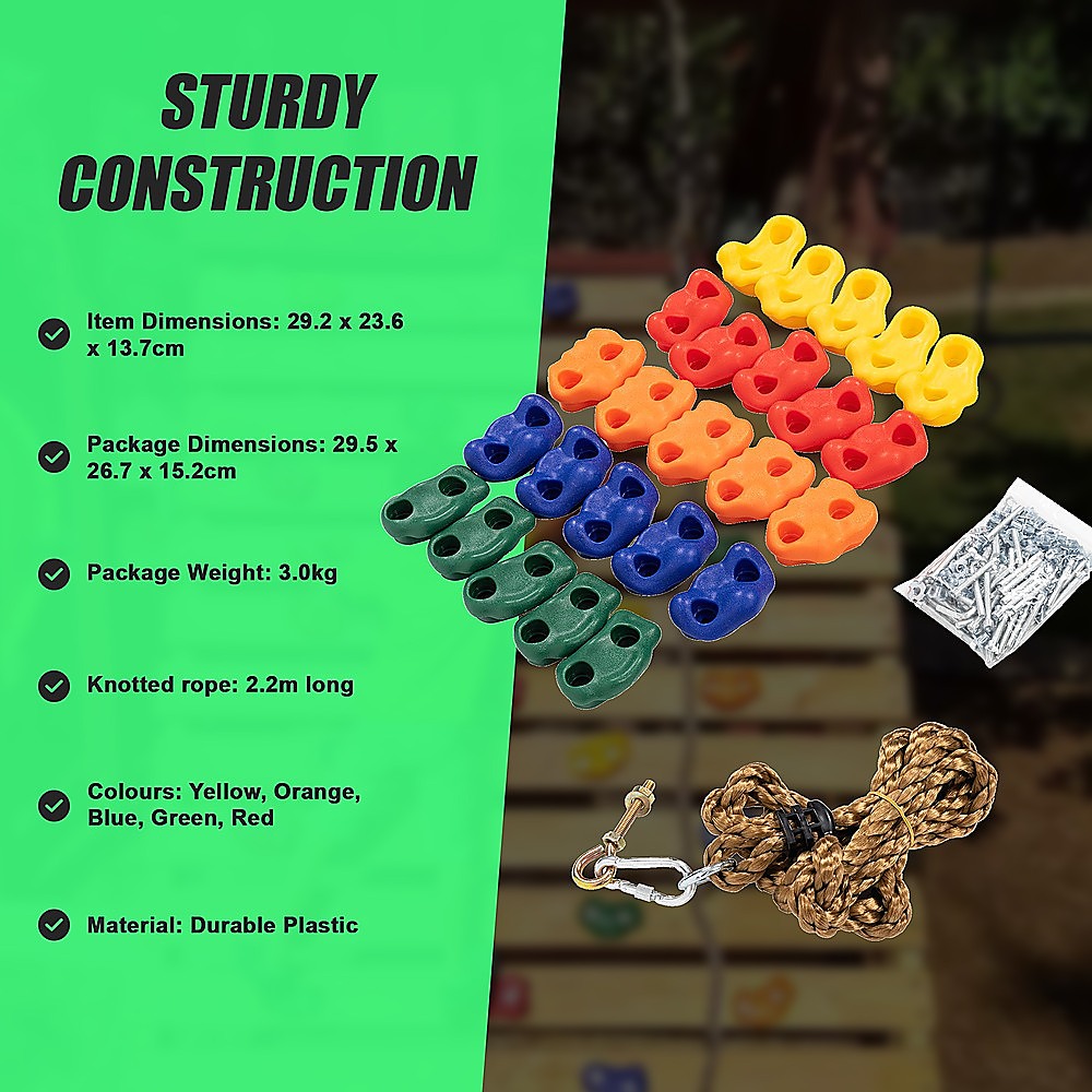 Jungle Gym Rock Climbing Holds Kids Wall Mounting Hardware Knotted Rope 25 Handles Playground 10