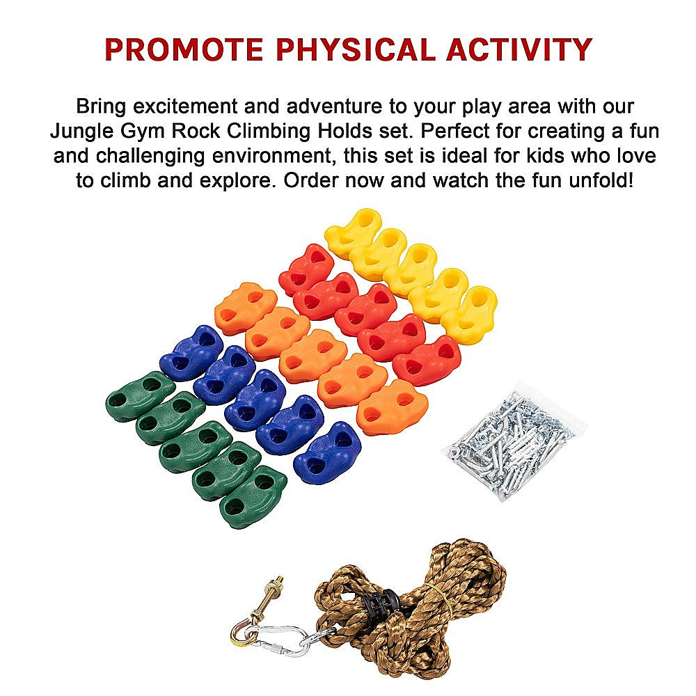 Jungle Gym Rock Climbing Holds Kids Wall Mounting Hardware Knotted Rope 25 Handles Playground 11