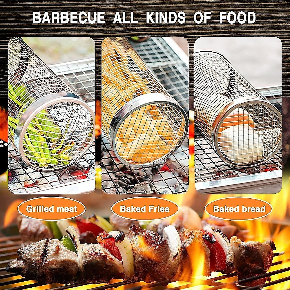 2pc BBQ Basket Round Campfire Grid Cookware 3