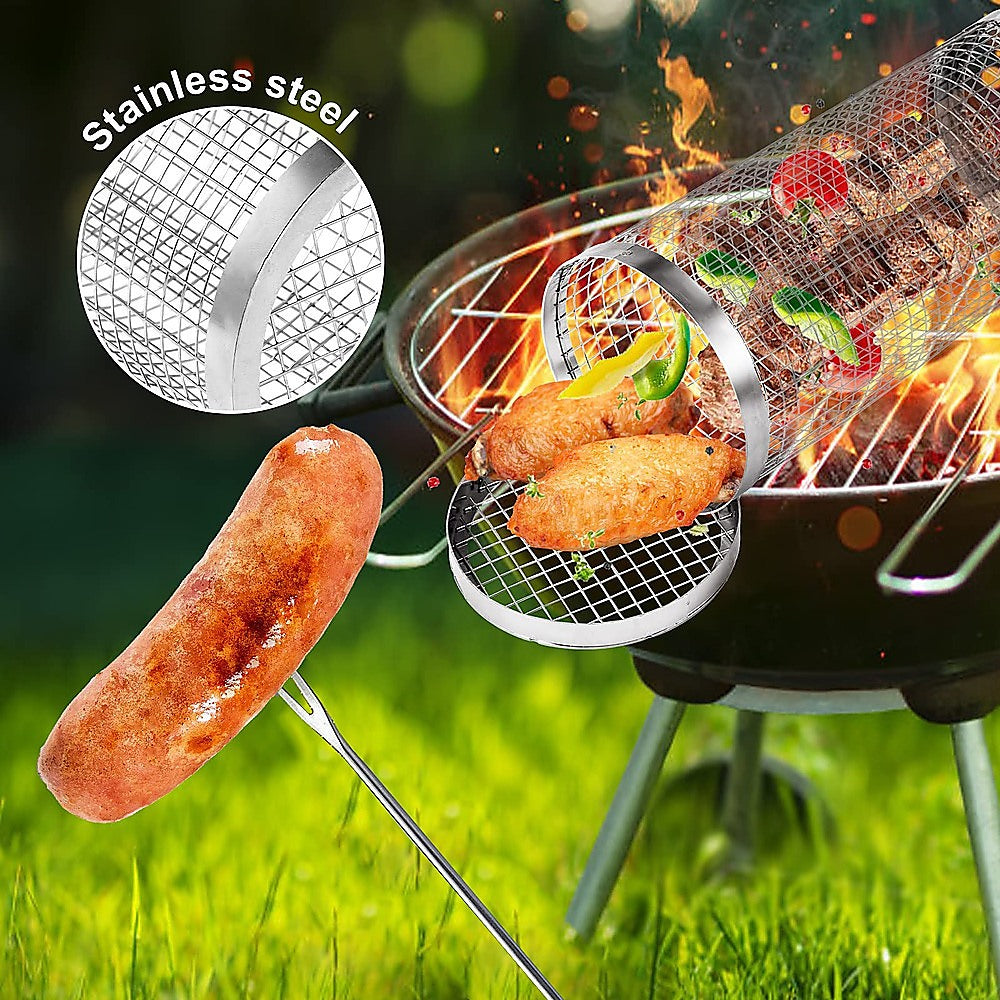 2pc BBQ Basket Round Campfire Grid Cookware 6