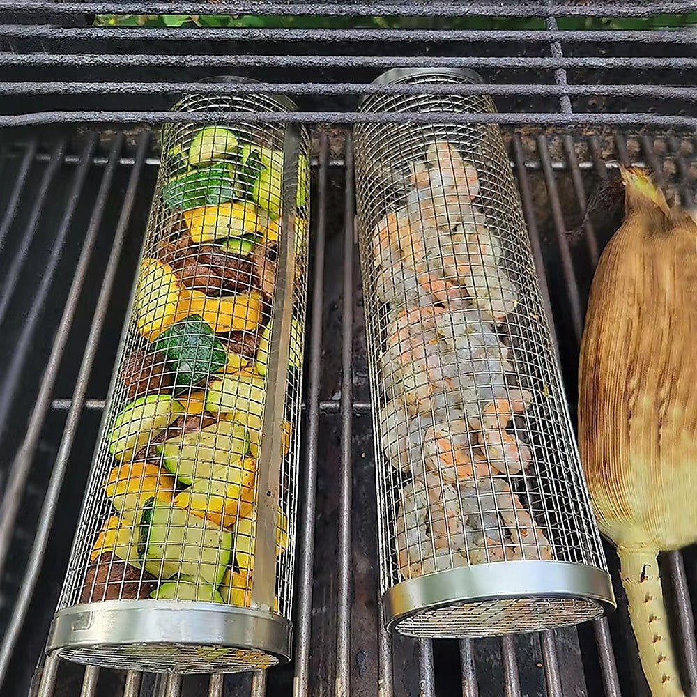 2pc BBQ Basket Round Campfire Grid Cookware 7