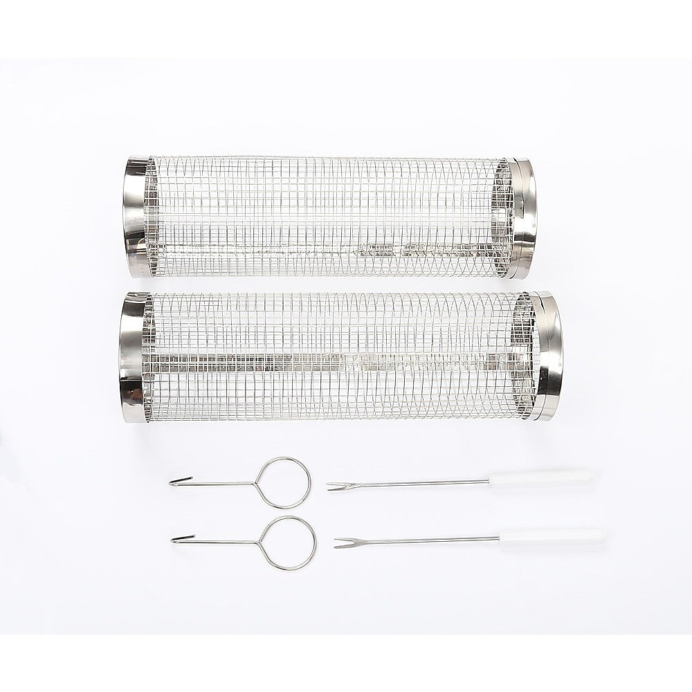 2pc BBQ Basket Round Campfire Grid Cookware 8