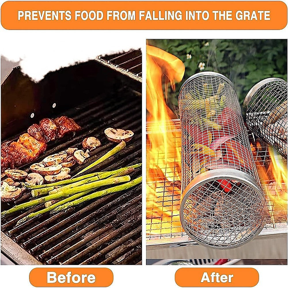 2pc BBQ Basket Round Campfire Grid Cookware 9
