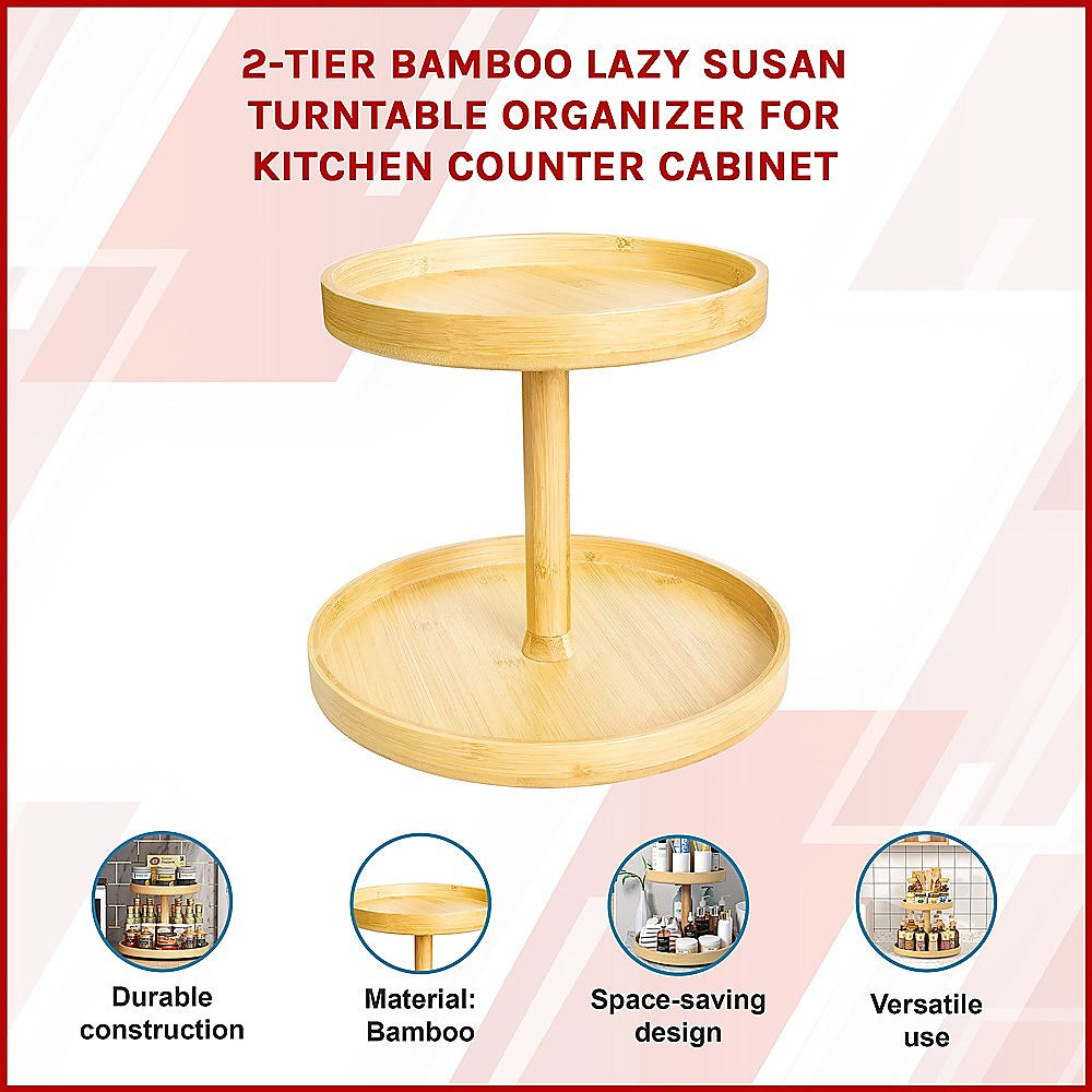 2-Tier Bamboo Lazy Susan Turntable Organizer for Kitchen Counter Cabinet 3