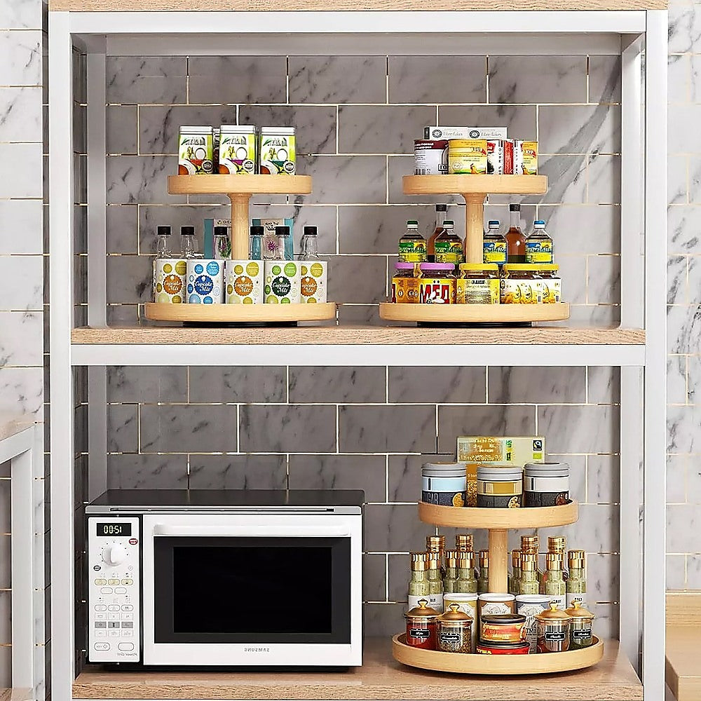 2-Tier Bamboo Lazy Susan Turntable Organizer for Kitchen Counter Cabinet 5