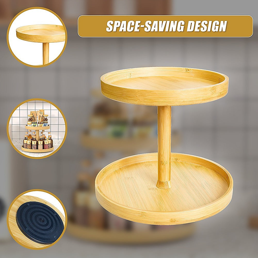 2-Tier Bamboo Lazy Susan Turntable Organizer for Kitchen Counter Cabinet 8