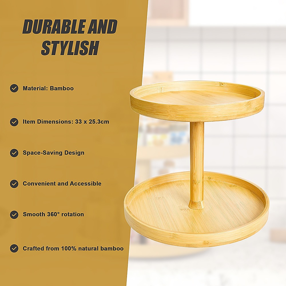 2-Tier Bamboo Lazy Susan Turntable Organizer for Kitchen Counter Cabinet 10