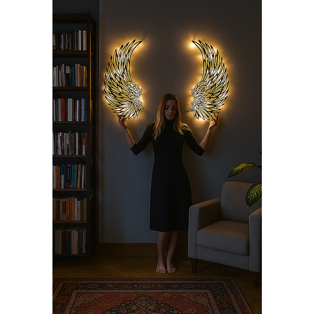 LED Angel Wing Metal Wall Art Wrought Iron Wings Sculpture Fairy Lights 3