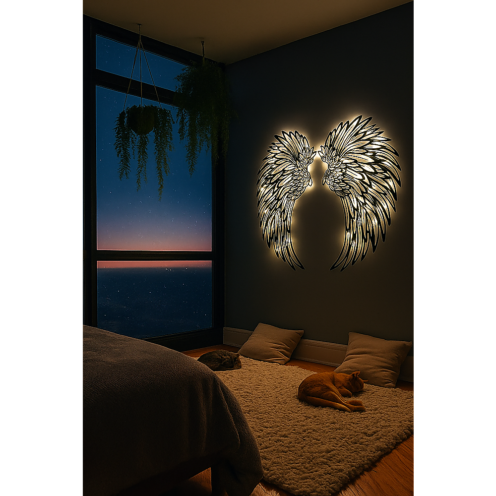 LED Angel Wing Metal Wall Art Wrought Iron Wings Sculpture Fairy Lights 5