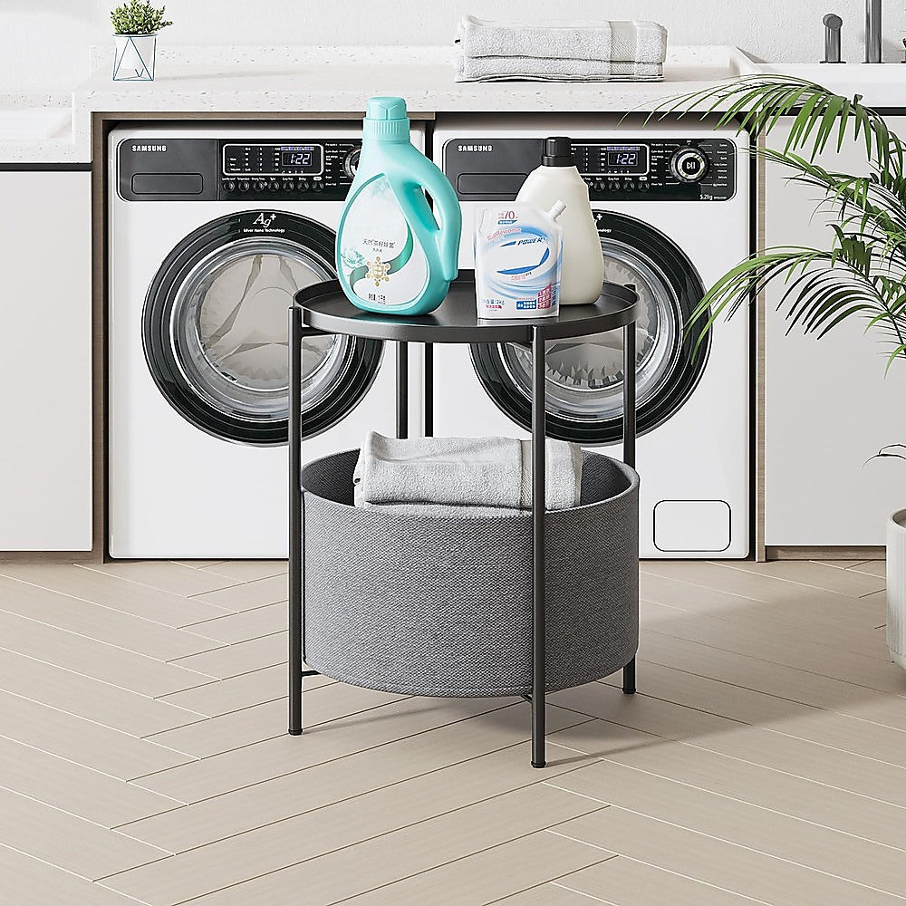 Round Side Table Bedside Storage Basket 3