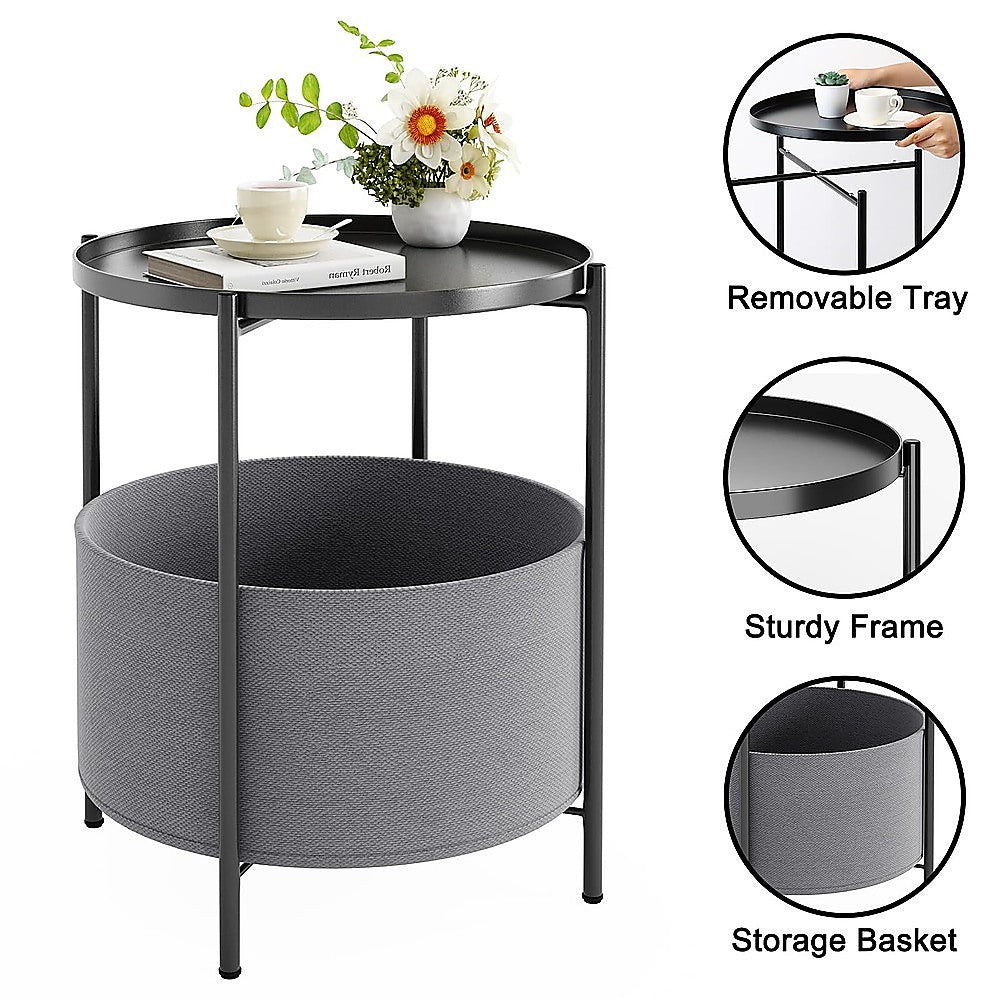 Round Side Table Bedside Storage Basket 5