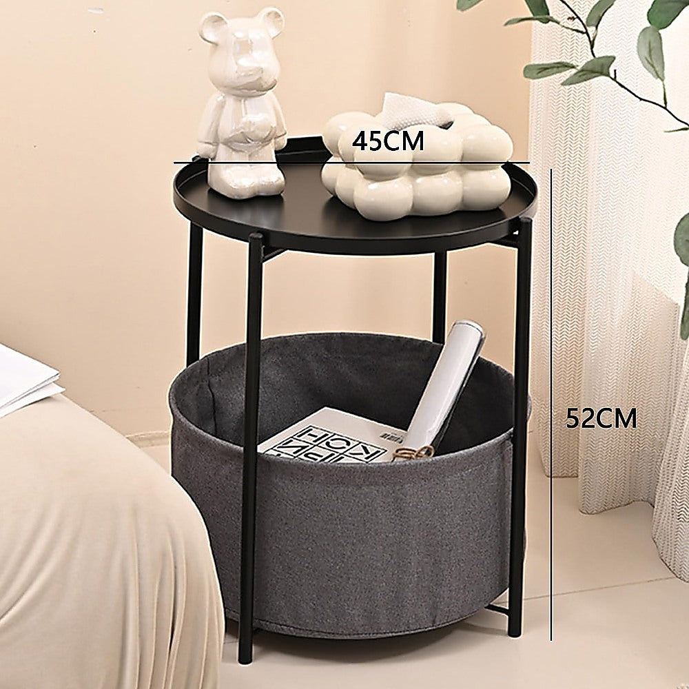 Round Side Table Bedside Storage Basket 10