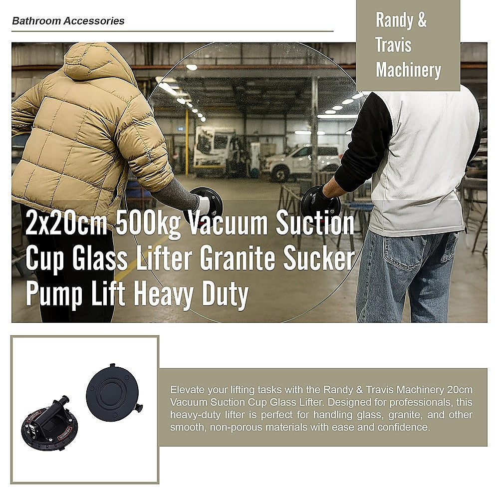 2x20cm 500kg Vacuum Suction Cup Glass Lifter Granite Sucker Pump Lift Heavy Duty 10