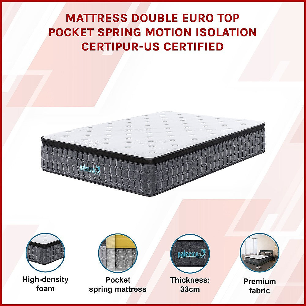 Mattress Double Euro Top Pocket Spring Motion Isolation CertiPUR-US Certified 3