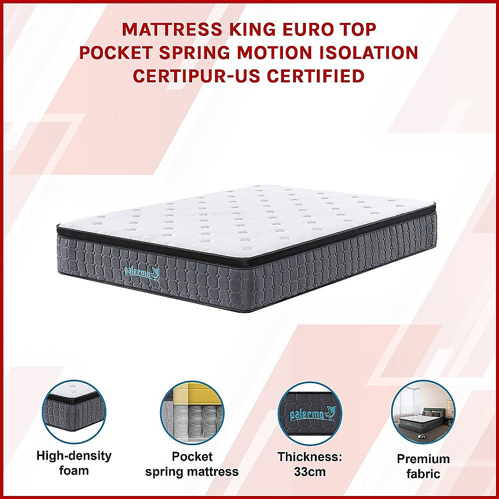 Mattress King Euro Top Pocket Spring Motion Isolation CertiPUR-US Certified 3