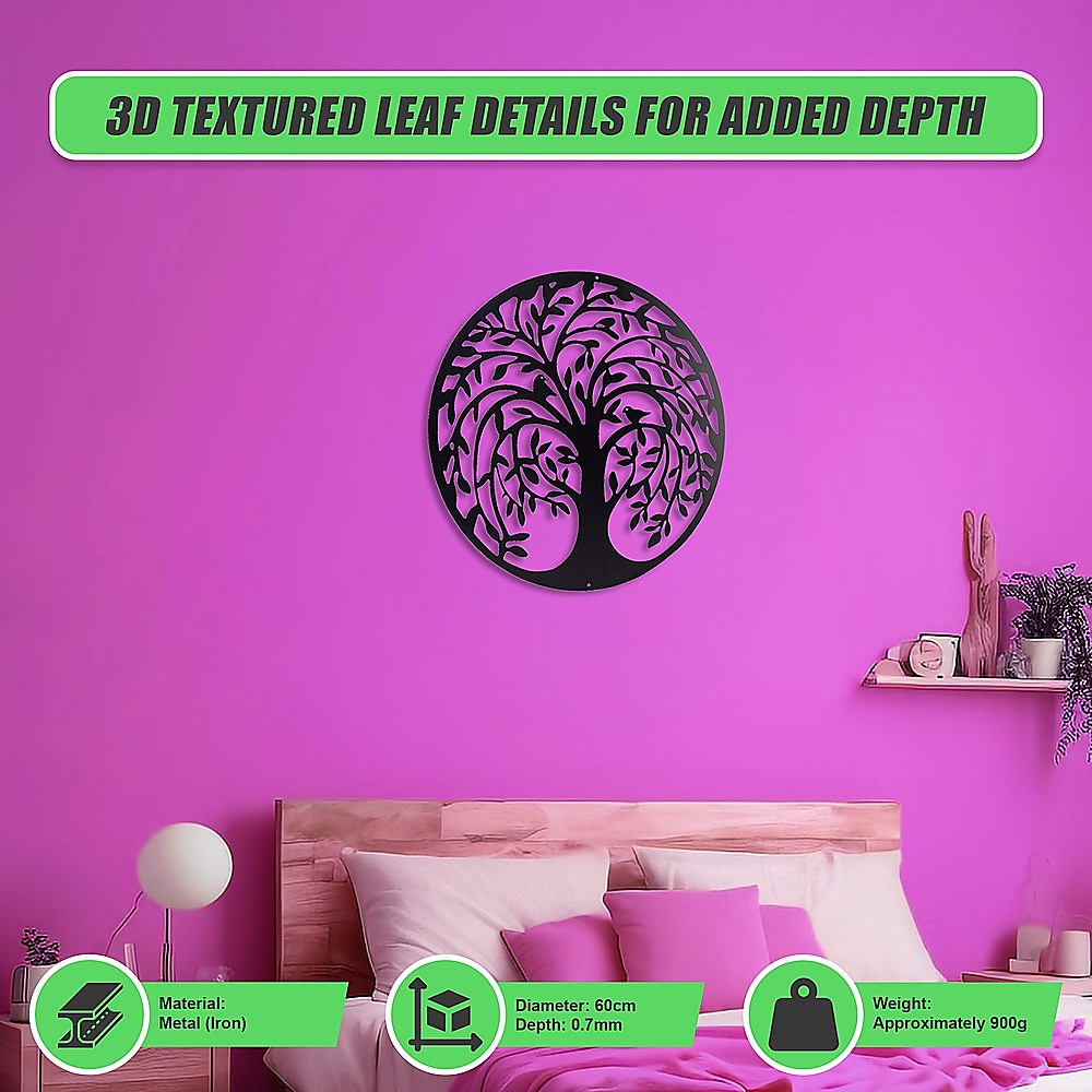 60cm Tree of Life & Birds Round Metal Wall Garden Art Sculpture 8