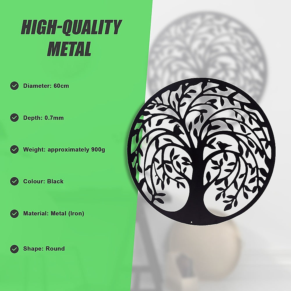 60cm Tree of Life & Birds Round Metal Wall Garden Art Sculpture 9