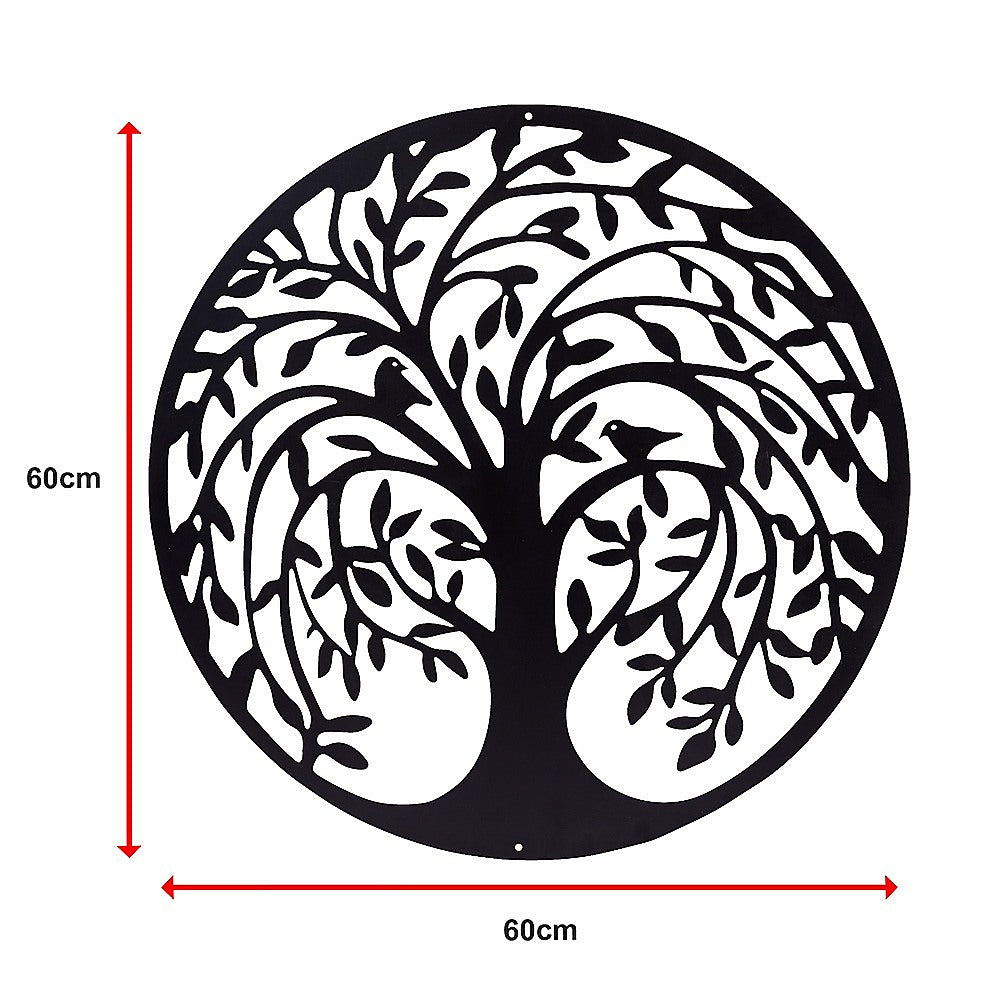 60cm Tree of Life & Birds Round Metal Wall Garden Art Sculpture 11