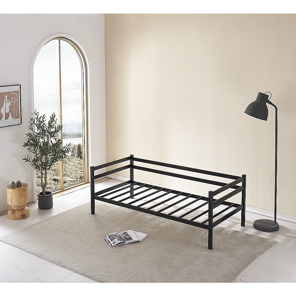 Single Daybed Metal Frame Sofa Premium Black Day Bed Steel Support 4
