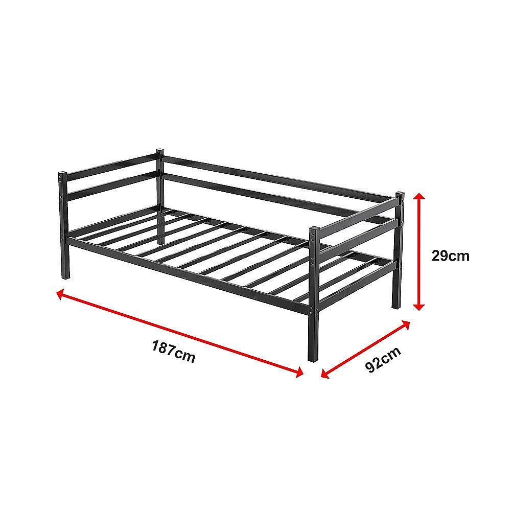 Single Daybed Metal Frame Sofa Premium Black Day Bed Steel Support 8