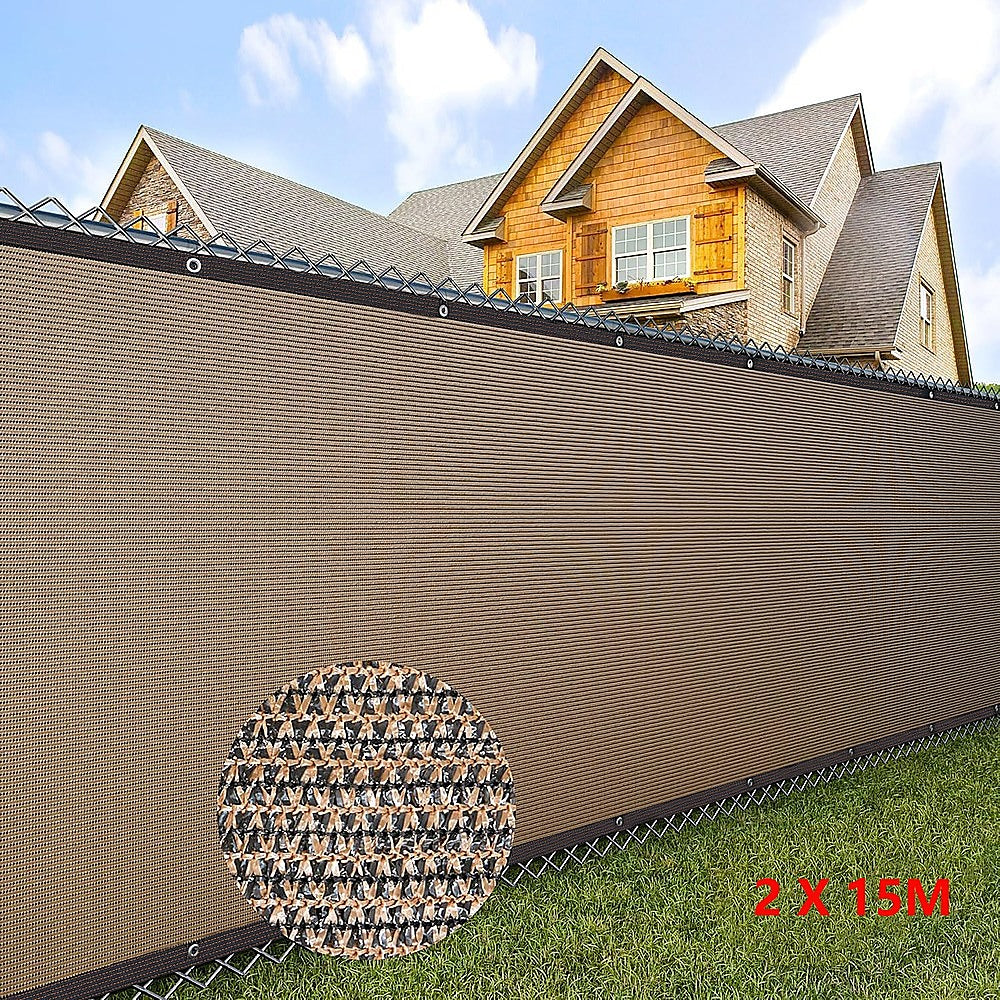 15m x 2m Fence Windscreen Privacy Screen Shade Cover Coffee Fabric Mesh Garden 4