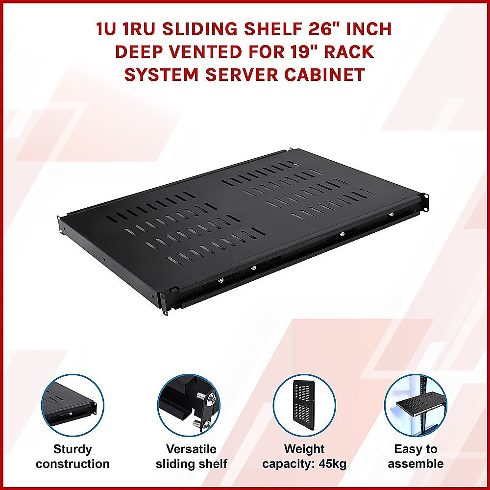 1U 1RU Sliding Shelf 26" Inch Deep Vented for 19" Rack System Server Cabinet 3