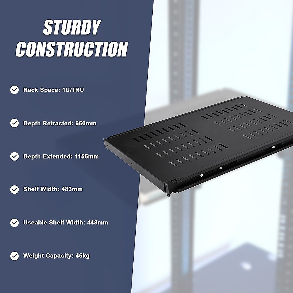 1U 1RU Sliding Shelf 26" Inch Deep Vented for 19" Rack System Server Cabinet 8
