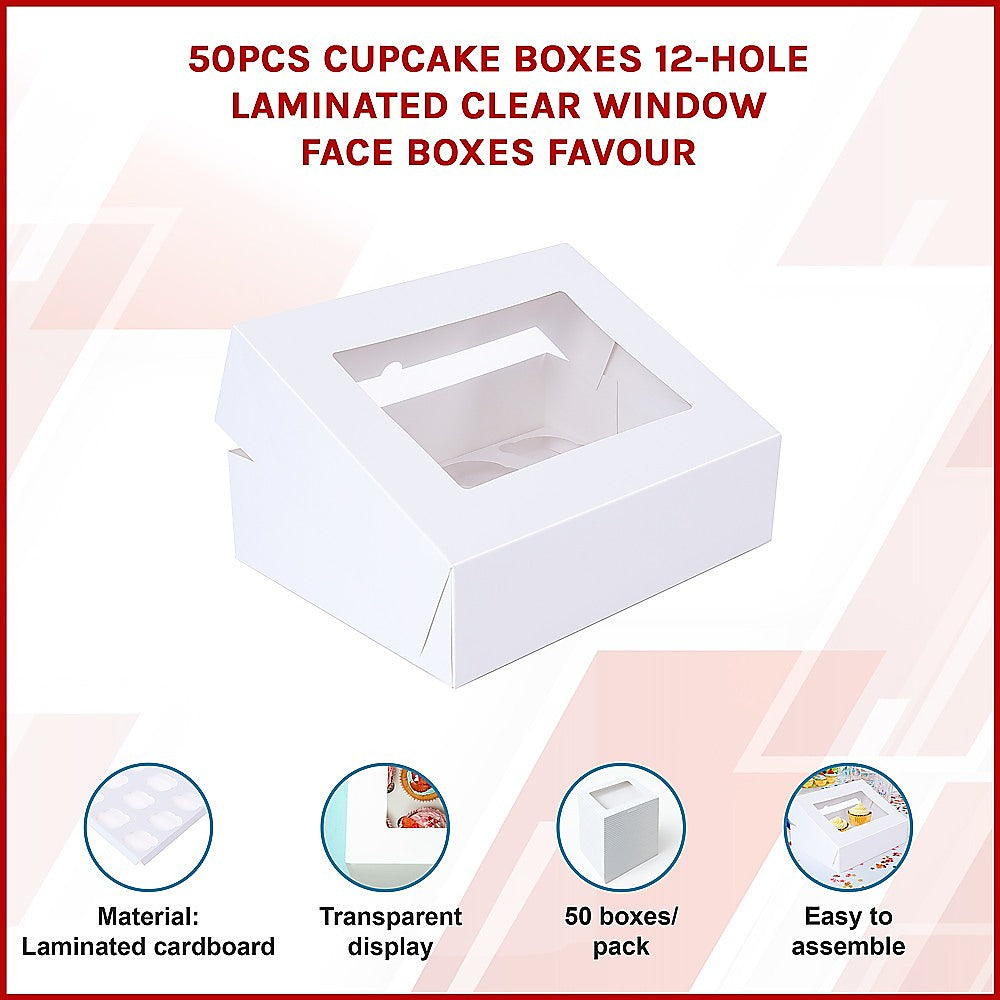 50pcs Cupcake Boxes 12-Hole Laminated Clear Window Face Boxes Favour 3