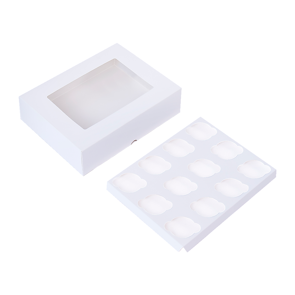 50pcs Cupcake Boxes 12-Hole Laminated Clear Window Face Boxes Favour 7