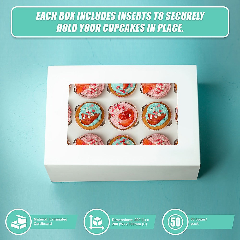 50pcs Cupcake Boxes 12-Hole Laminated Clear Window Face Boxes Favour 11