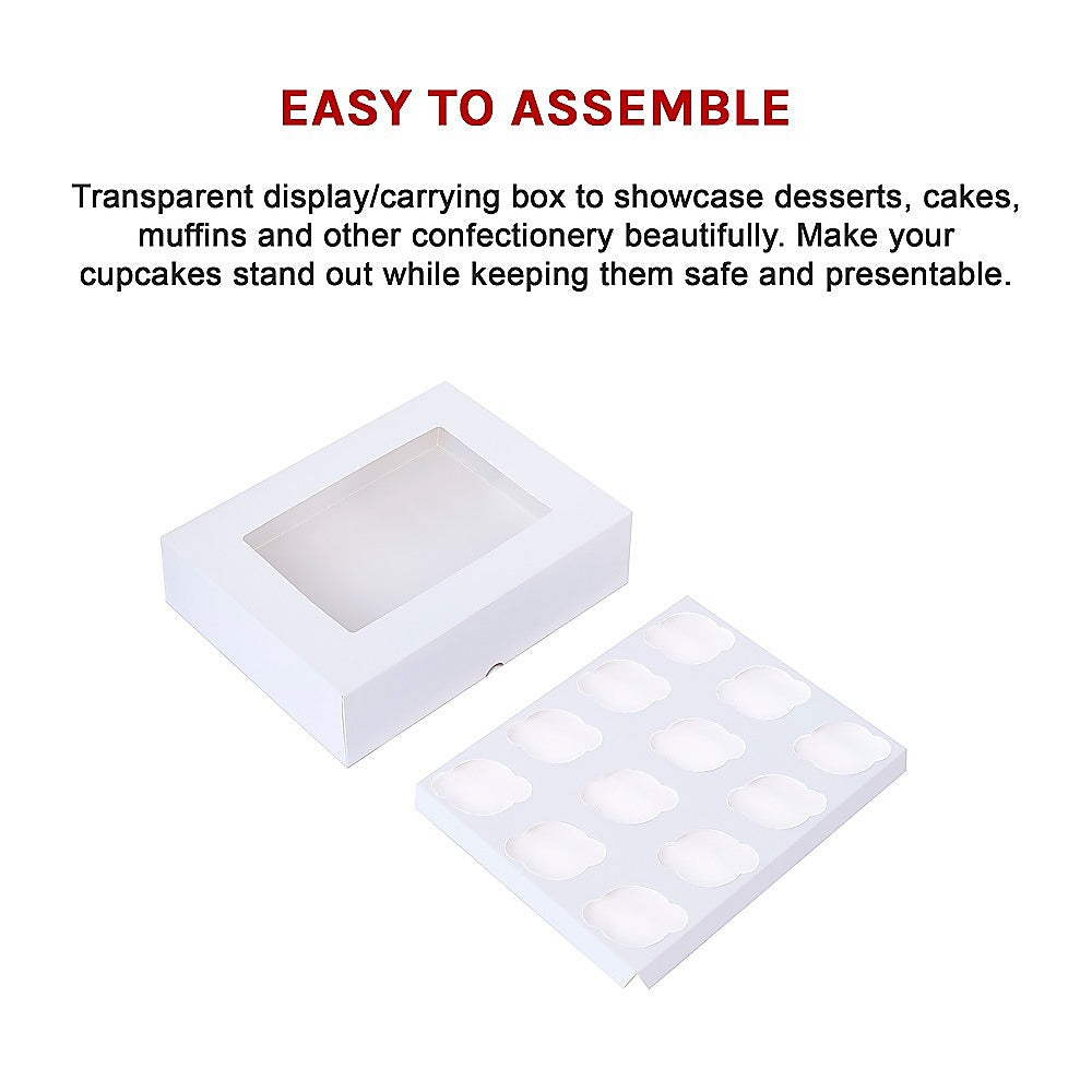50pcs Cupcake Boxes 12-Hole Laminated Clear Window Face Boxes Favour 13